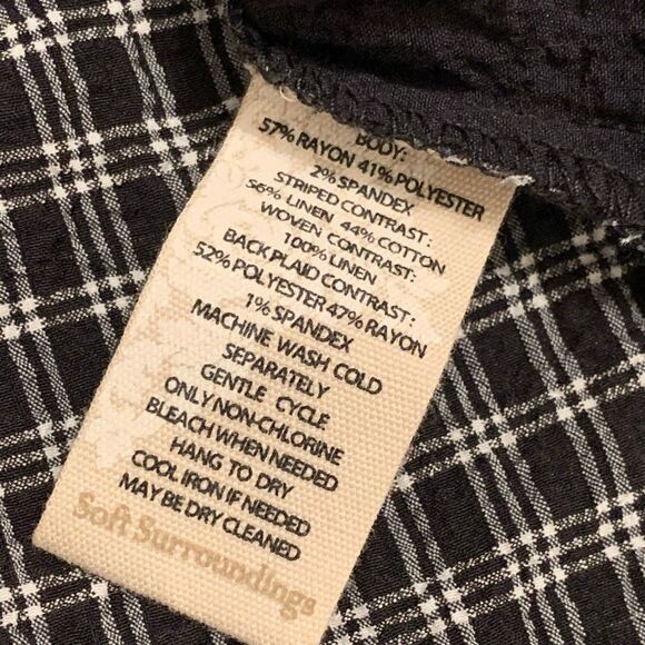 Soft Surroundings Sz S patchwork checked striped 3/4 sleeves oversized top boho - Picture 4 of 10